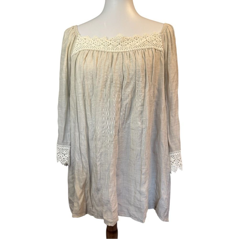 I.N. Studio SAND COLOR 3/4 Sleeve Blouse with Lace Embellishments